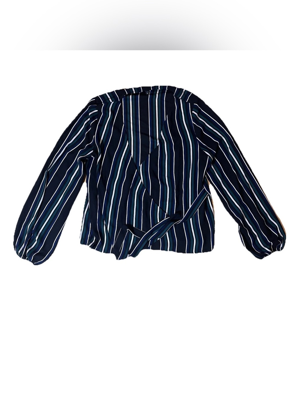 Express Vertical Stripe Wrap Top - Navy, Teal & White Long Sleeve